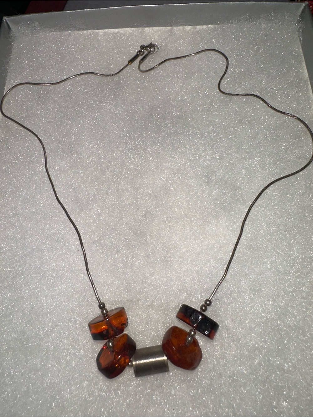 Vintage Natural Amber Silver Necklace